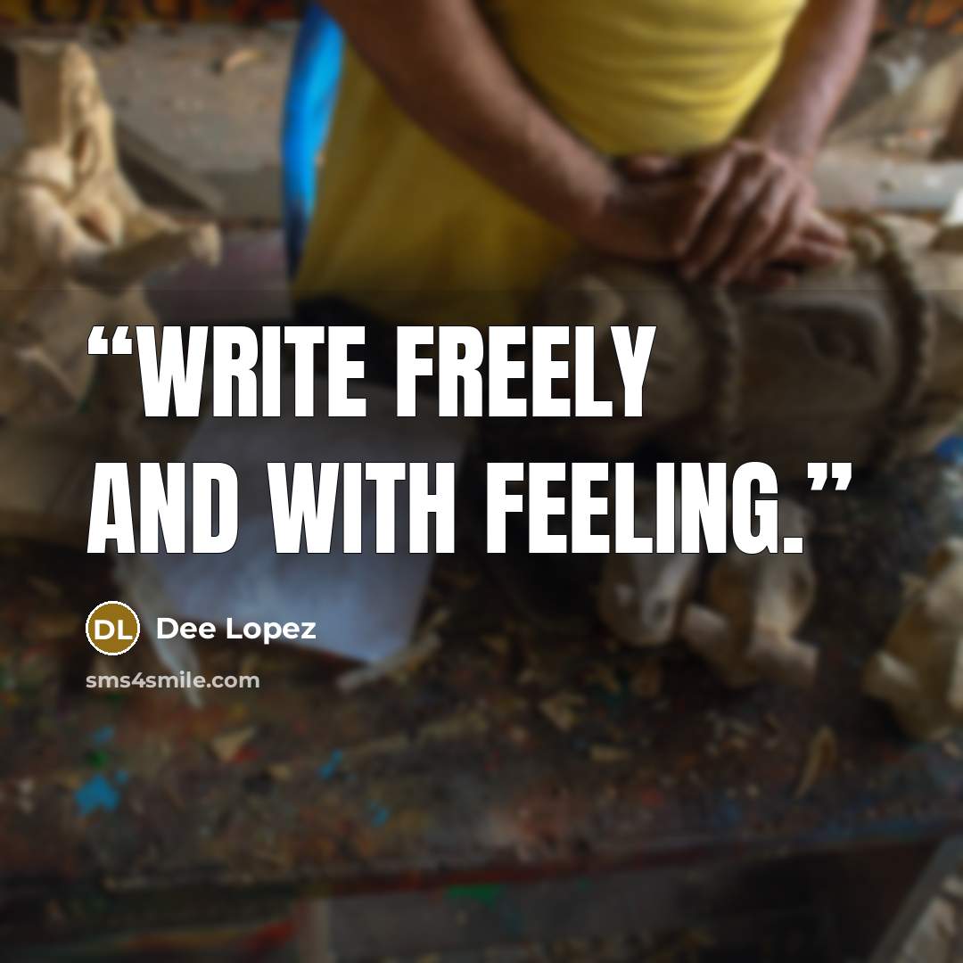 “Write freely and with feeling.” quote by Dee Lopez