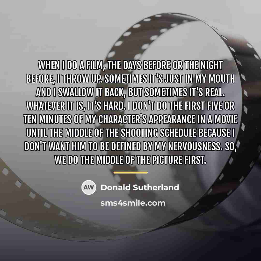 “When I do a film, the days before or the…” quote by Donald Sutherland