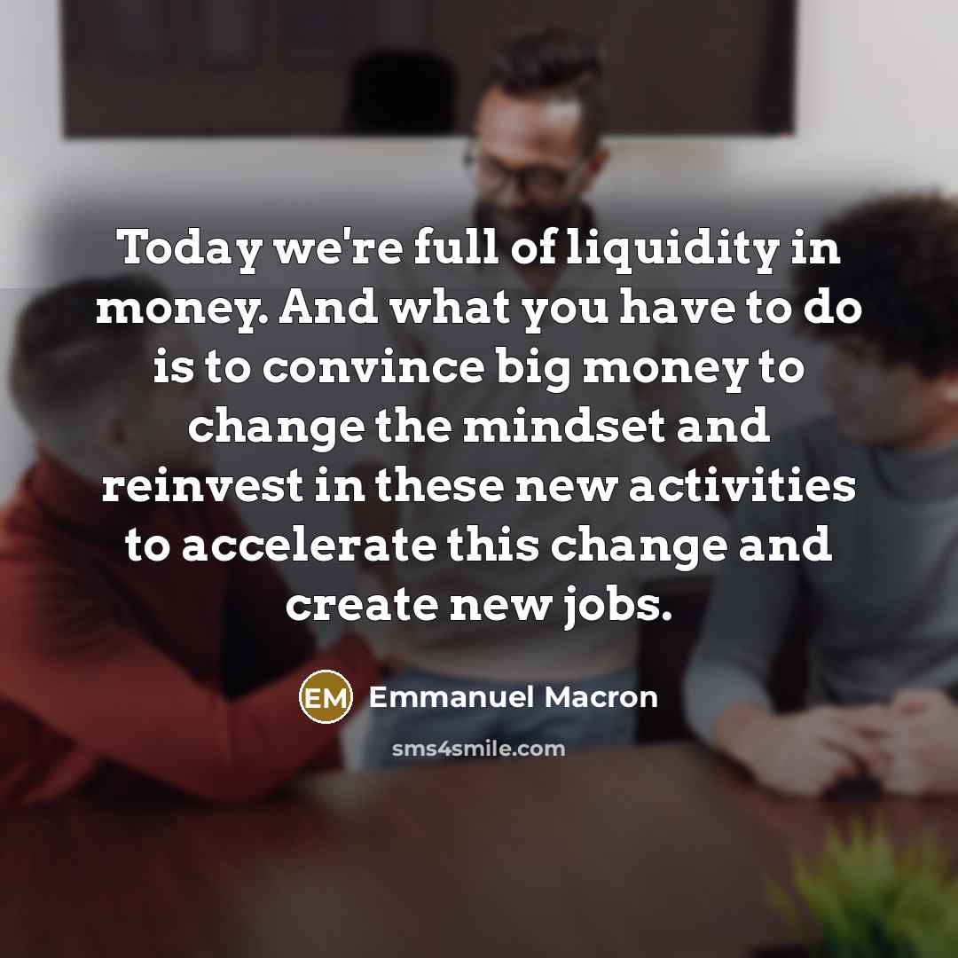 “Today we're full of liquidity in money. And what you…” quote by Emmanuel Macron