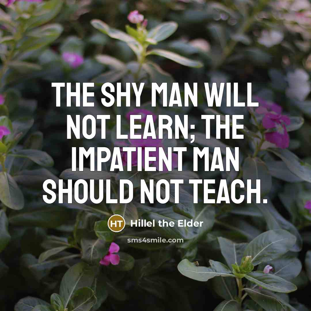 “The shy man will not learn; the impatient man should…” quote by Hillel the Elder