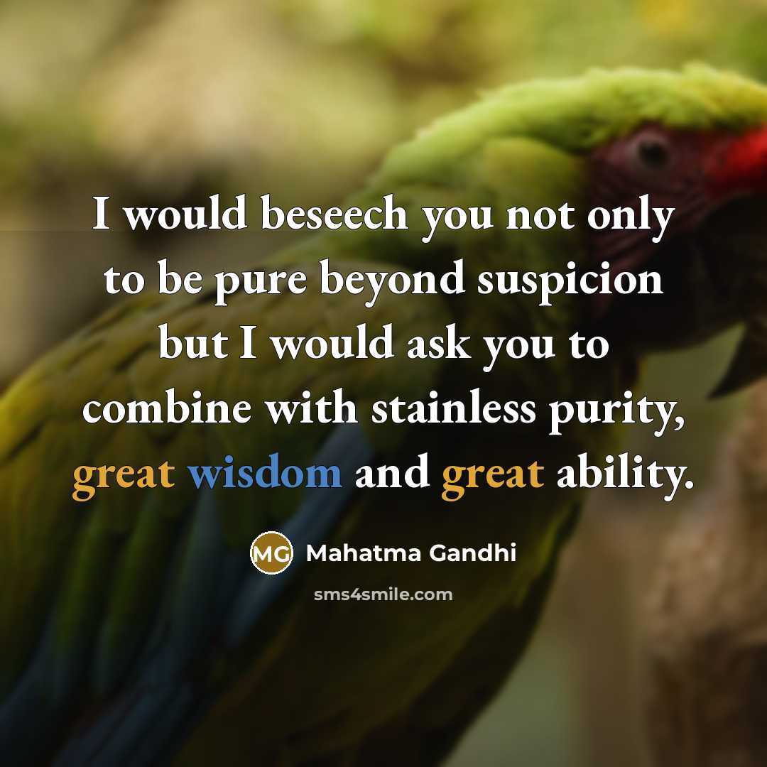 “I would beseech you not only to be pure beyond…” quote by Mahatma Gandhi