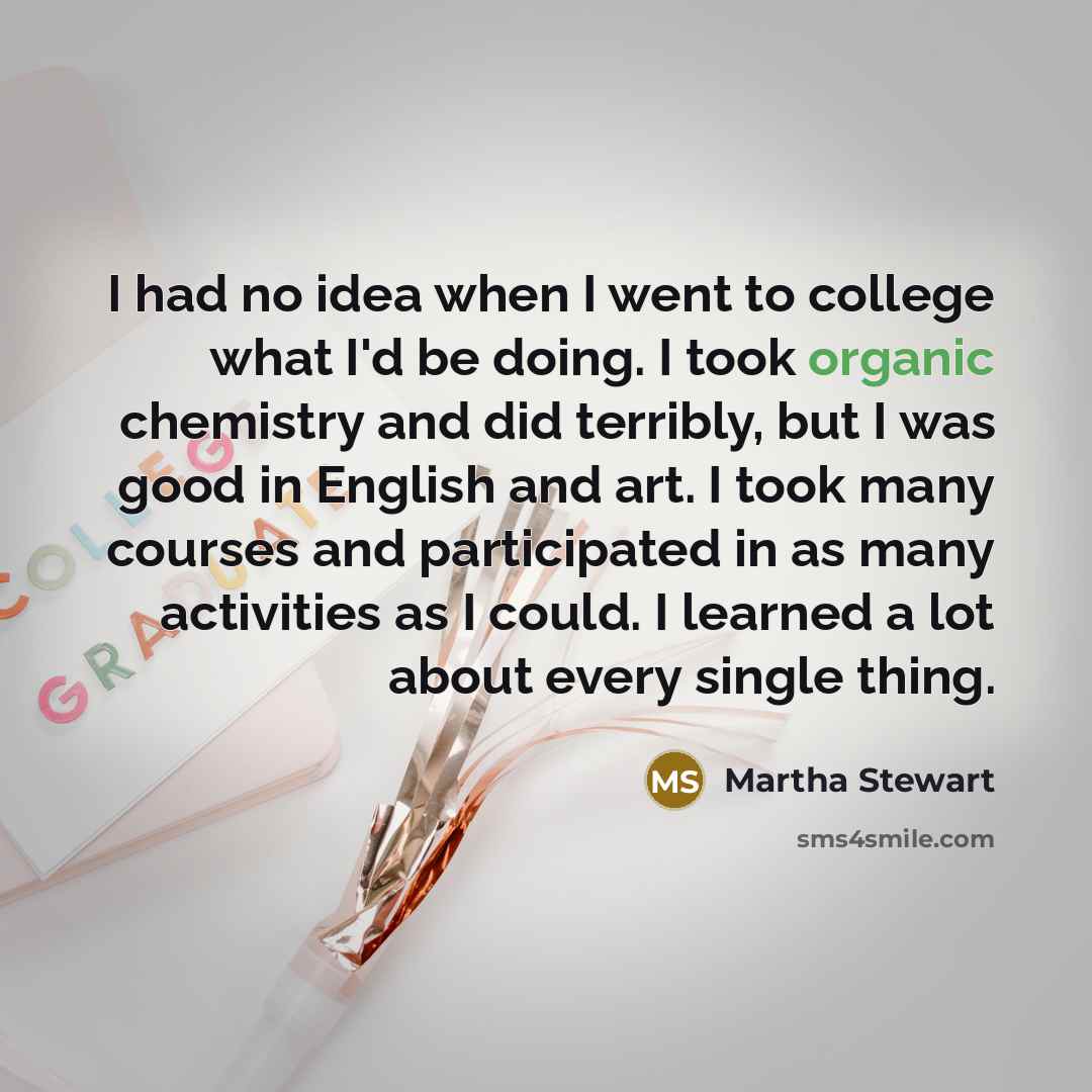 “I had no idea when I went to college what…” quote by Martha Stewart