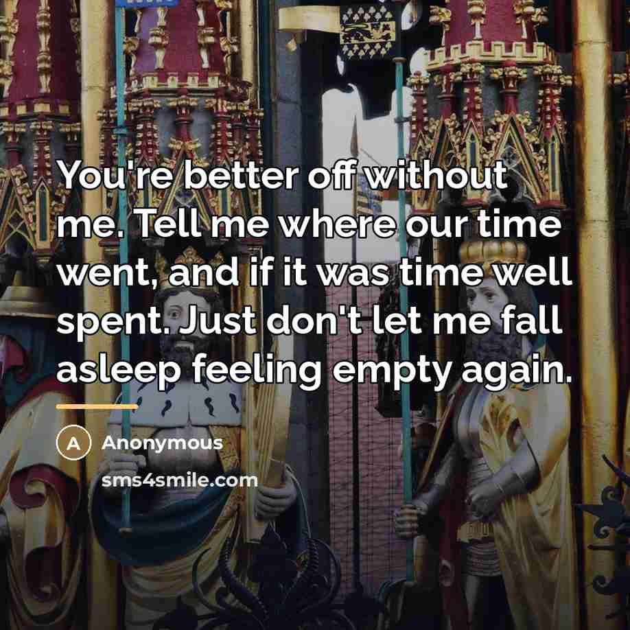 “You're better off without me. Tell me where our time…” quote by Anonymous