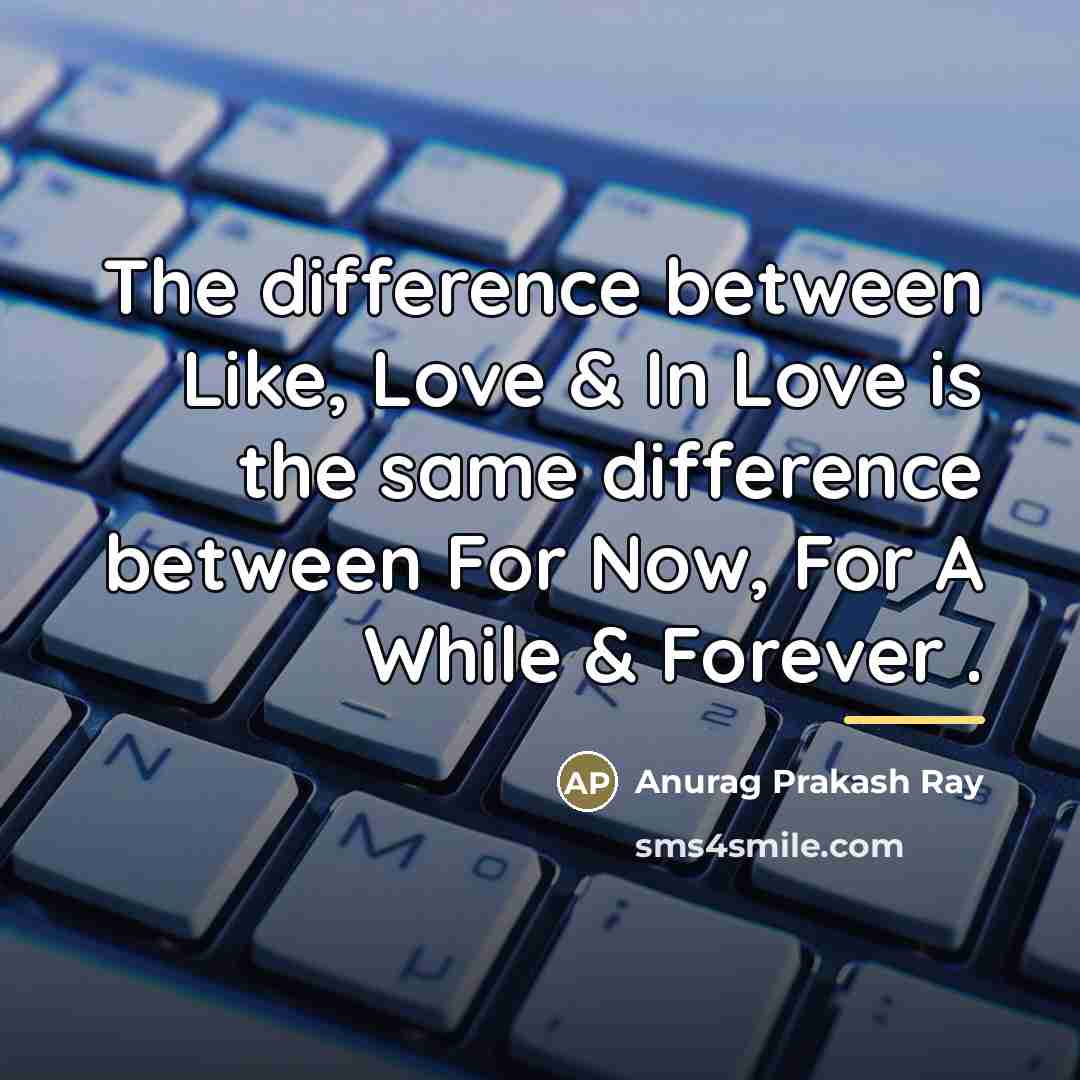 “The difference between Like, Love & In Love is the…” quote by Anurag Prakash Ray