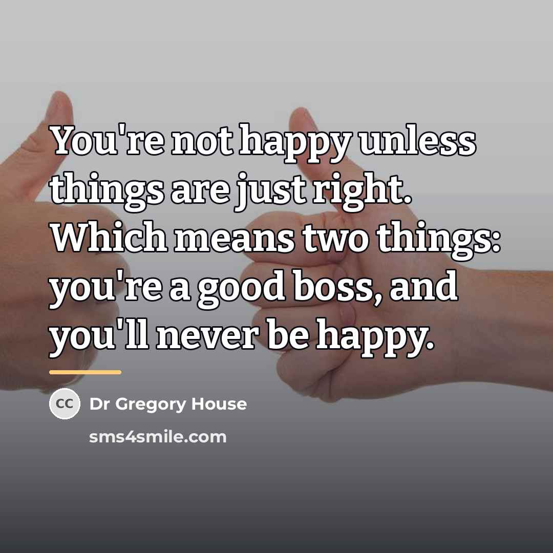 “You're not happy unless things are just right. Which means…” quote by Dr Gregory House