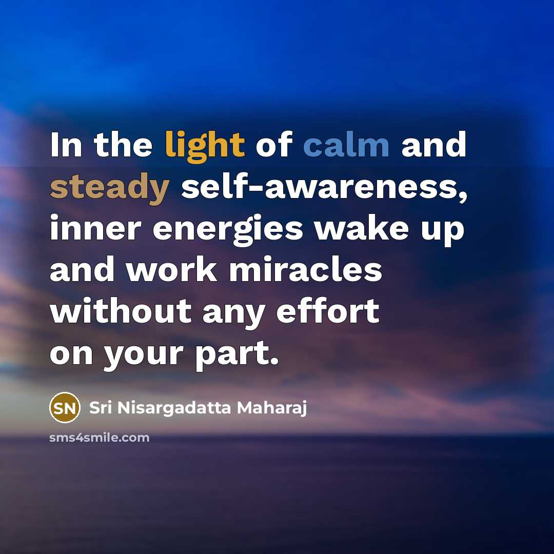 “In the light of calm and steady self-awareness, inner energies…” quote by Sri Nisargadatta Maharaj