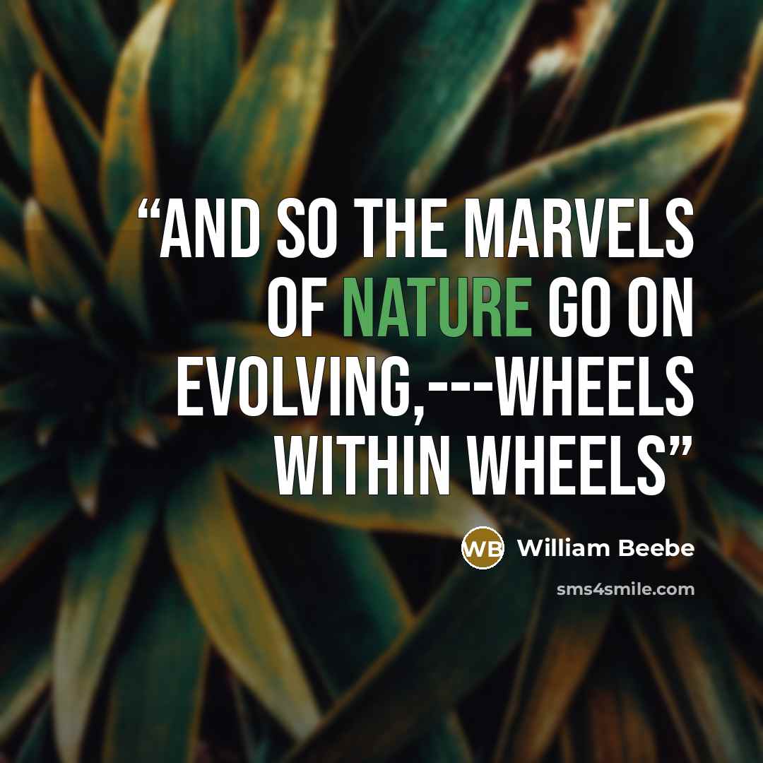 “And so the marvels of nature go on evolving,---wheels within wheels” quote by William Beebe