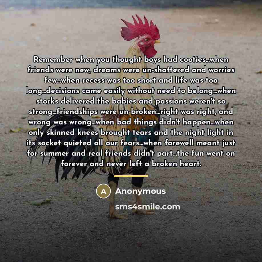 “Remember when you thought boys had cooties...when friends were new,…” quote by Anonymous
