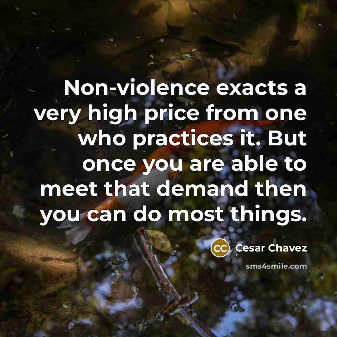 “Non-violence exacts a very high price from one who practices…” quote by Cesar Chavez