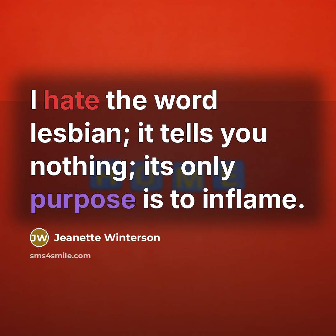 “I hate the word lesbian; it tells you nothing; its…” quote by Jeanette Winterson