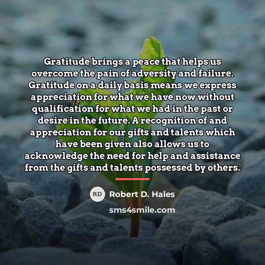 “Gratitude brings a peace that helps us overcome the pain…” quote by Robert D. Hales