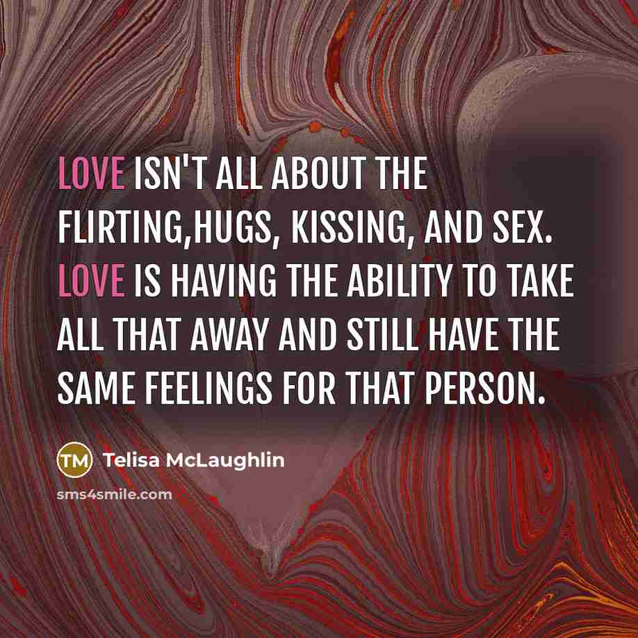 “Love isn't all about the flirting,hugs, kissing, and sex. Love…” quote by Telisa McLaughlin