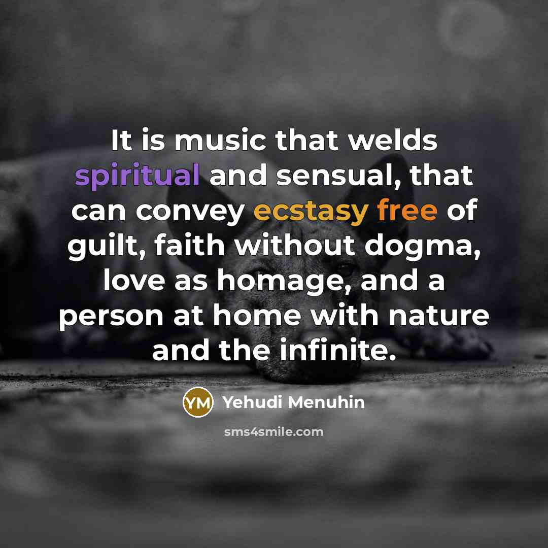 “It is music that welds spiritual and sensual, that can…” quote by Yehudi Menuhin