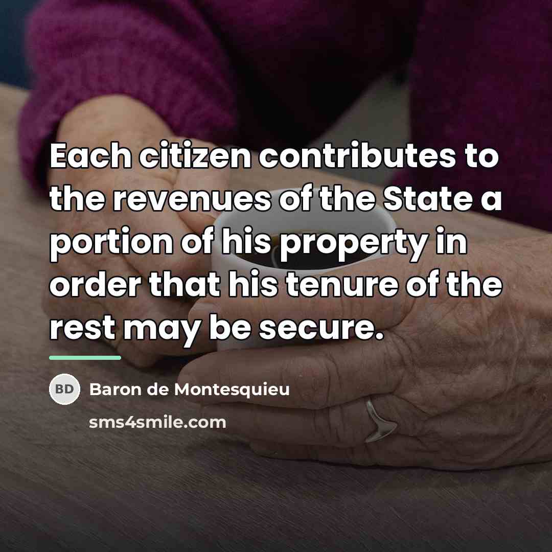 “Each citizen contributes to the revenues of the State a…” quote by Baron de Montesquieu