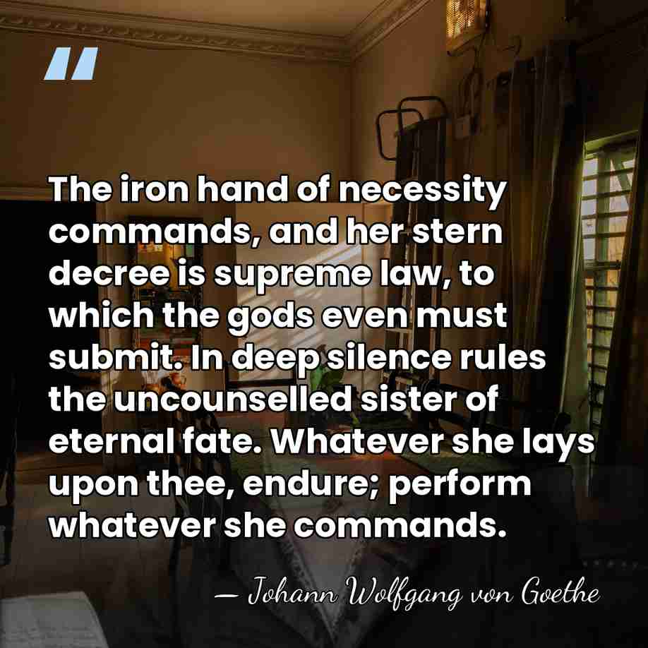 The iron hand of necessity commands, and her stern decree is supreme&hellip; - Johann Wolfgang von Goethe