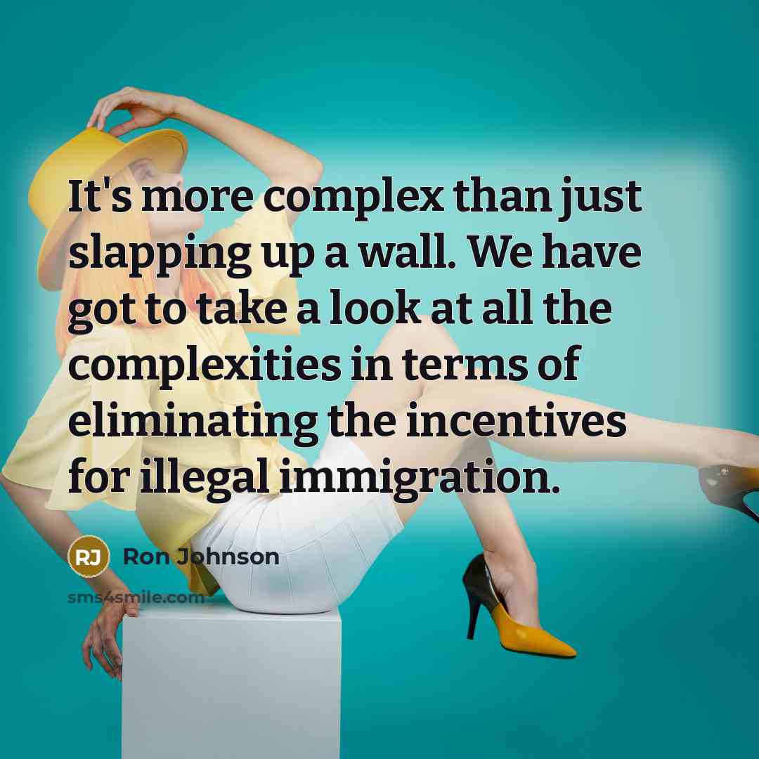 “It's more complex than just slapping up a wall. We have got to take a look at all the complexities in terms of eliminating the incentives for illegal immigration.” quote by Ron Johnson