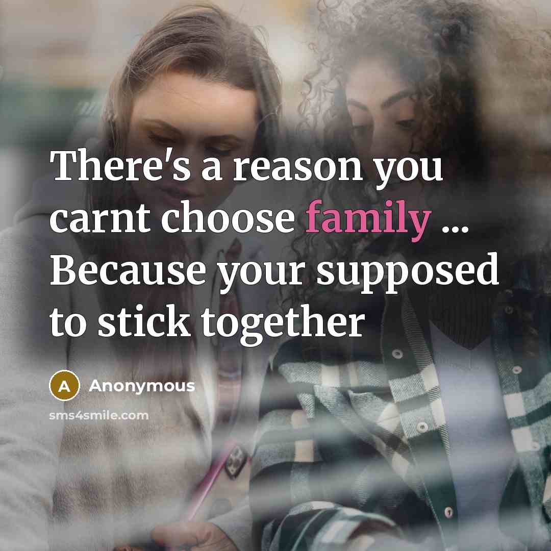 “There's a reason you carnt choose family ... Because your supposed to stick together” quote by Anonymous