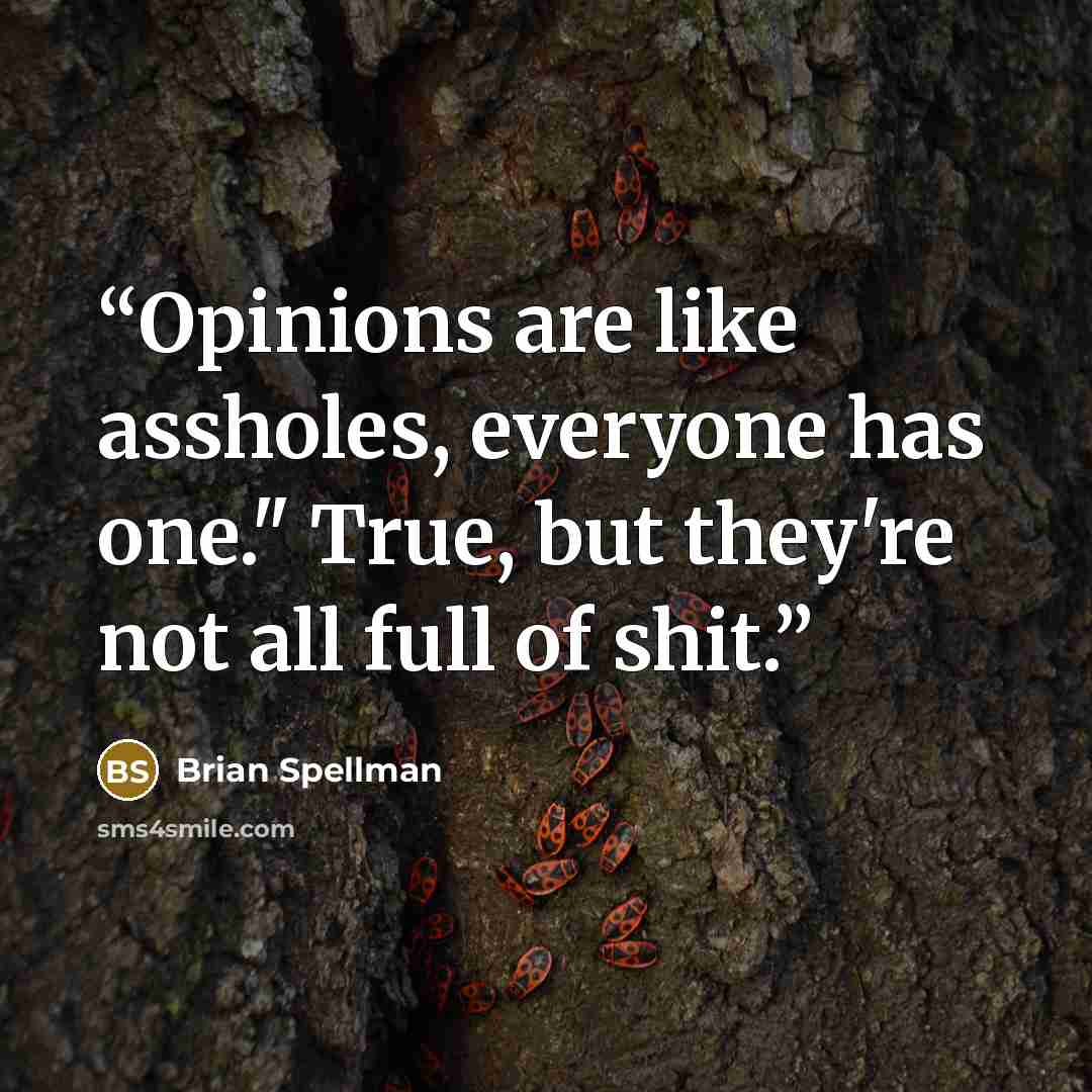 “Opinions are like assholes, everyone has one." True, but they're not all full of shit.” quote by Brian Spellman