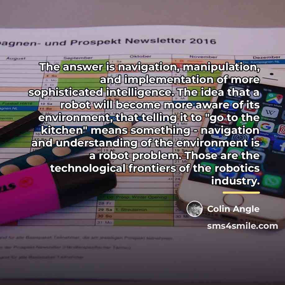 “The answer is navigation, manipulation, and implementation of more sophisticated…” quote by Colin Angle