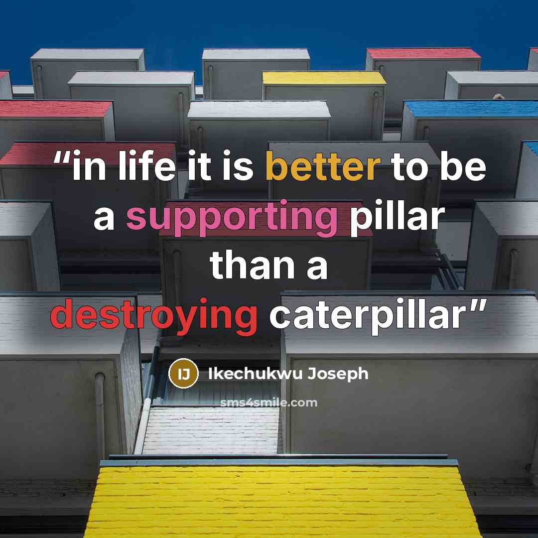 “in life it is better to be a supporting pillar than a destroying caterpillar” quote by Ikechukwu Joseph