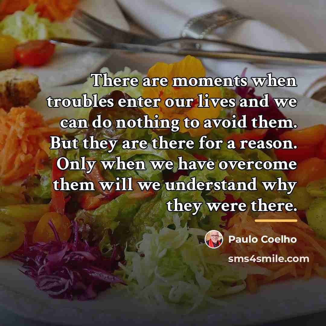 “There are moments when troubles enter our lives and we…” quote by Paulo Coelho