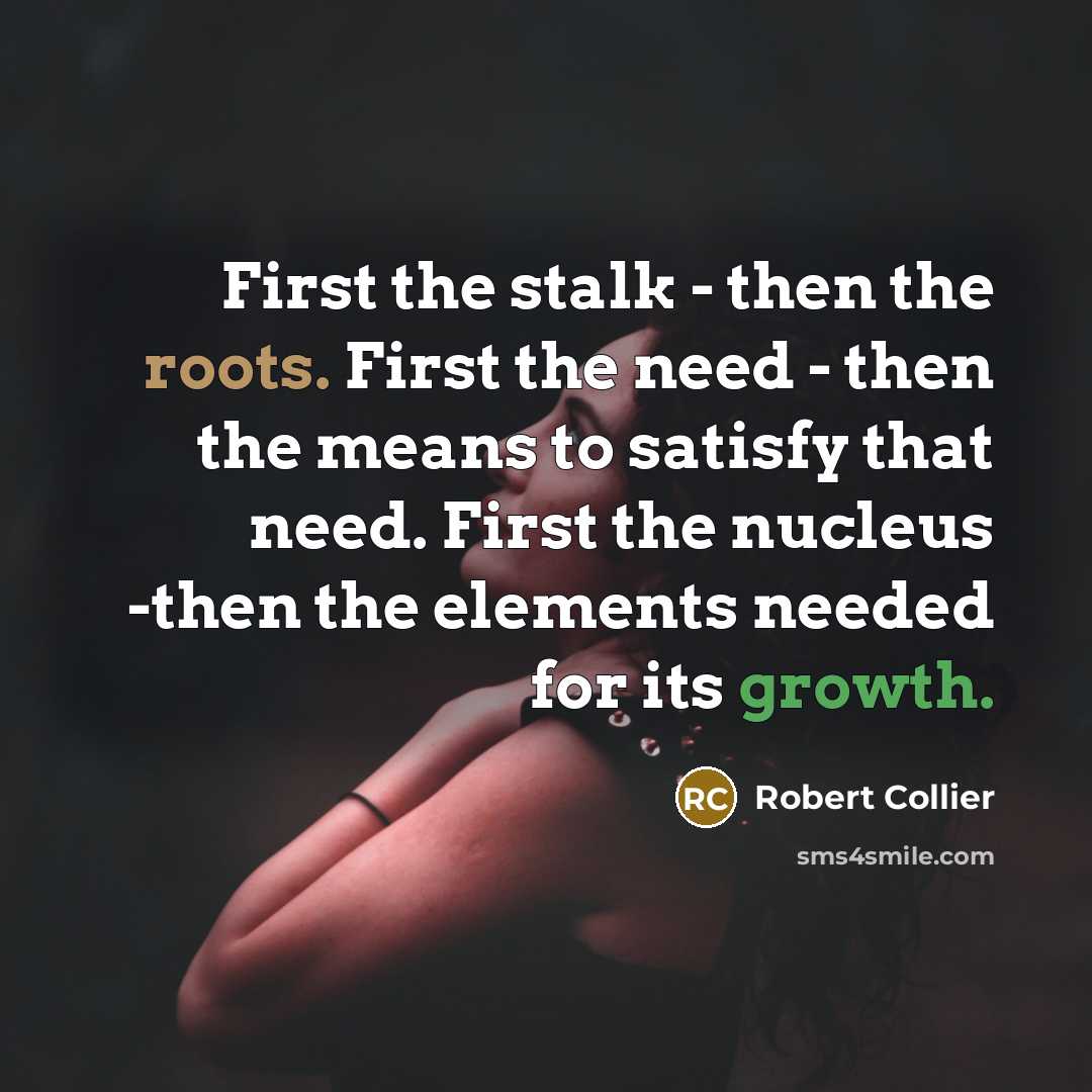 “First the stalk - then the roots. First the need…” quote by Robert Collier