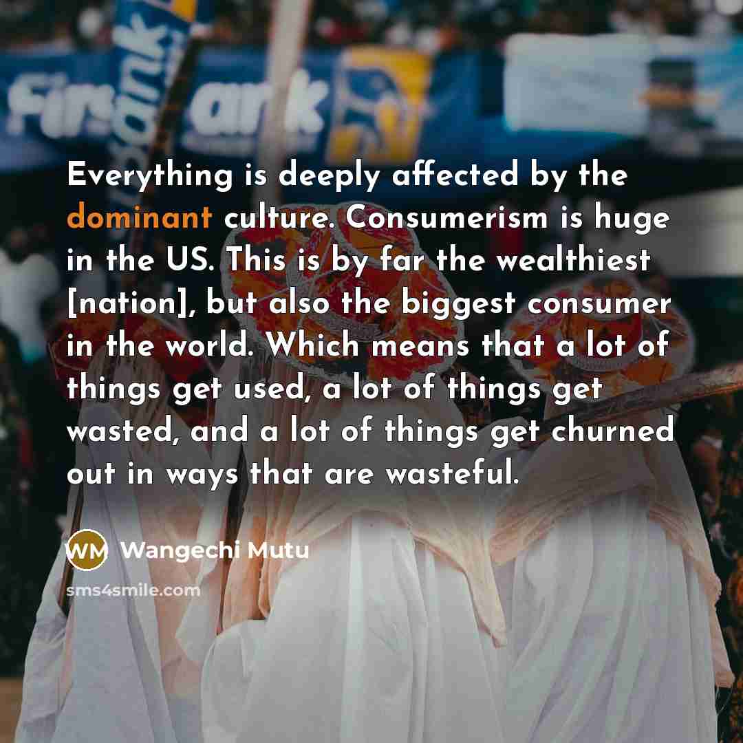 “Everything is deeply affected by the dominant culture. Consumerism is…” quote by Wangechi Mutu