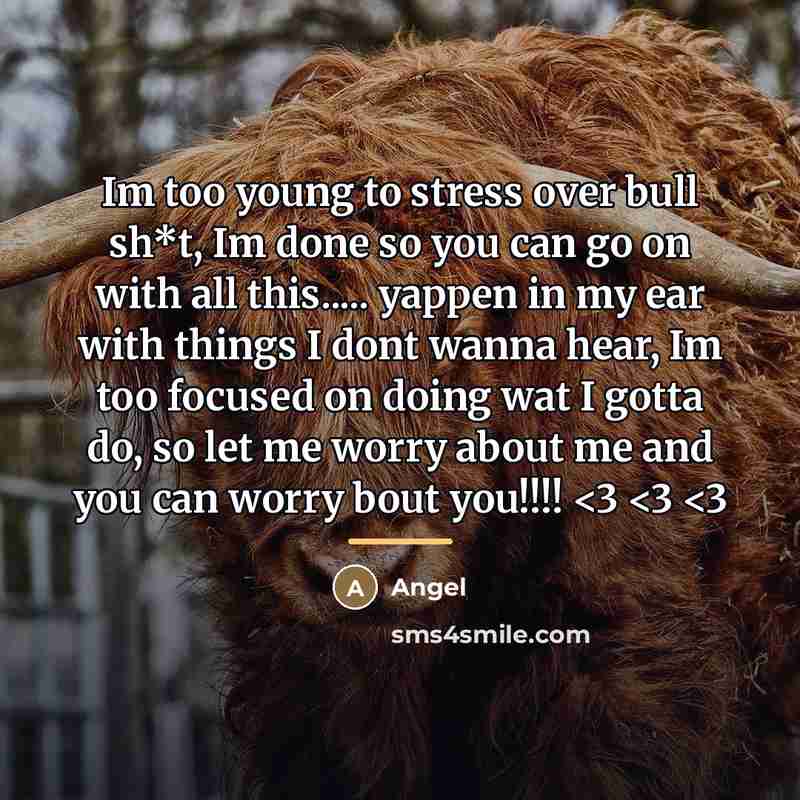 “Im too young to stress over bull sh*t, Im done…” quote by Angel
