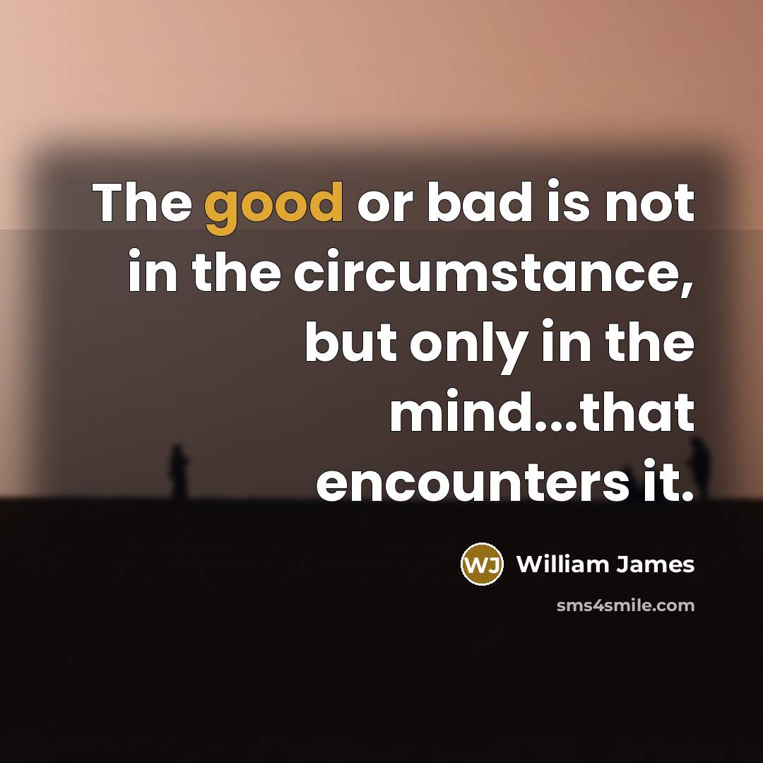 “The good or bad is not in the circumstance, but…” quote by William James