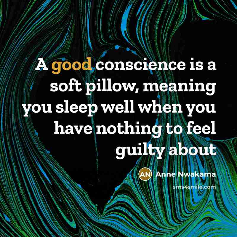 “A good conscience is a soft pillow, meaning you sleep…” quote by Anne Nwakama