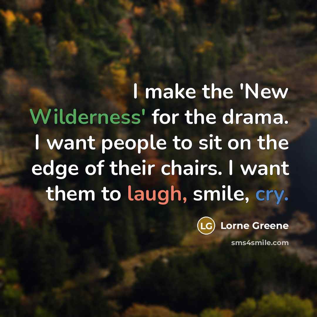 “I make the 'New Wilderness' for the drama. I want…” quote by Lorne Greene