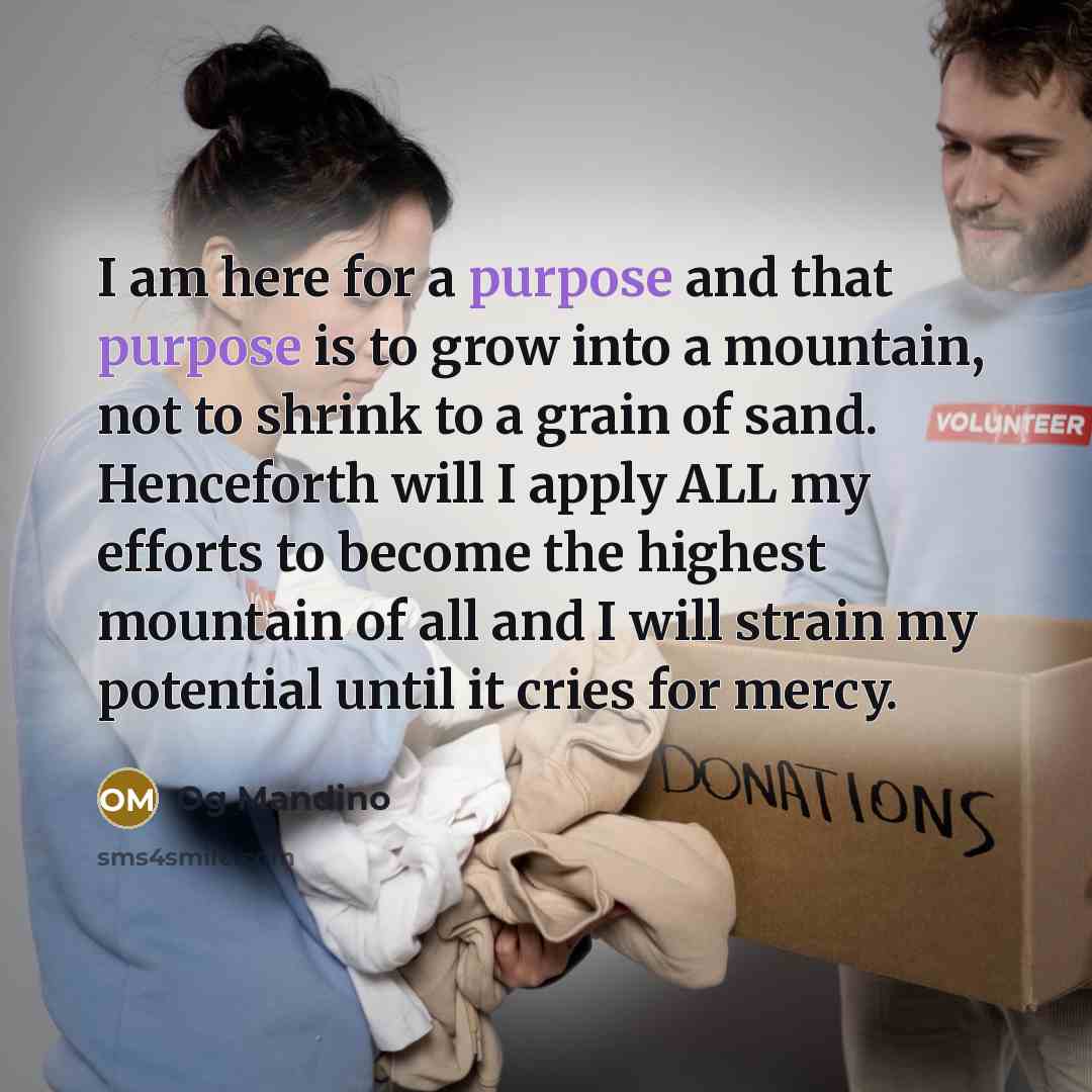 “I am here for a purpose and that purpose is…” quote by Og Mandino