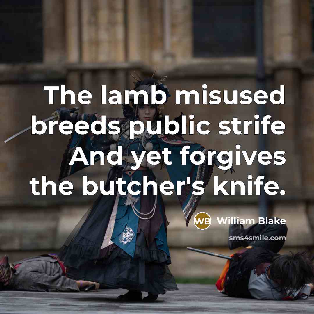 “The lamb misused breeds public strife And yet forgives the…” quote by William Blake