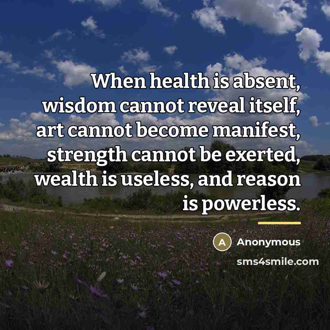 “When health is absent, wisdom cannot reveal itself, art cannot…” quote by Anonymous