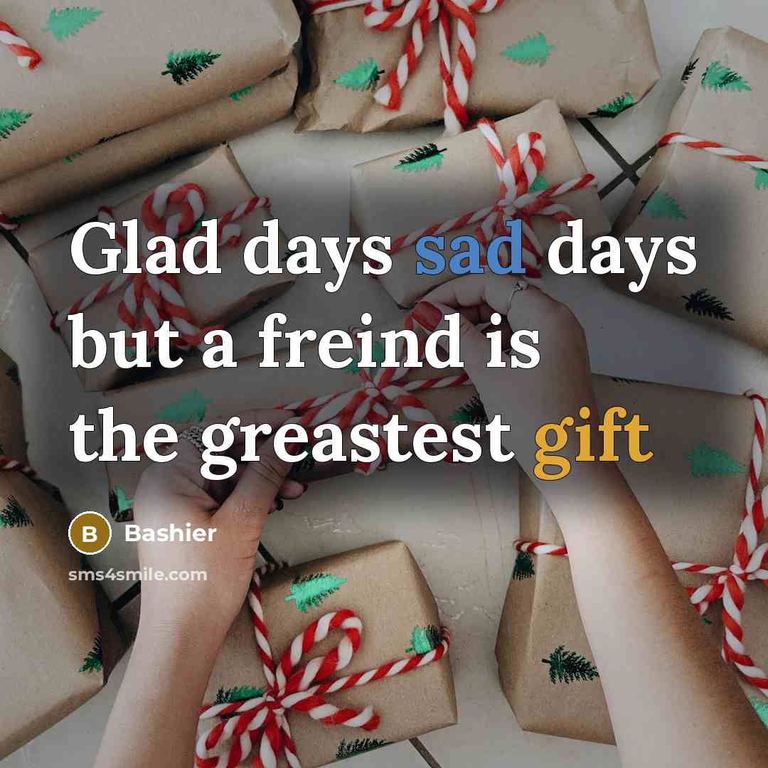 “Glad days sad days but a freind is the greastest gift” quote by Bashier