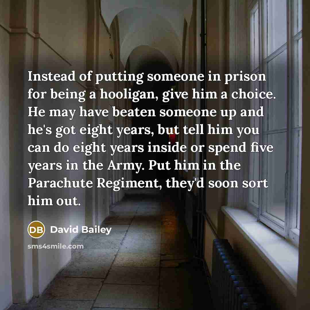 “Instead of putting someone in prison for being a hooligan,…” quote by David Bailey