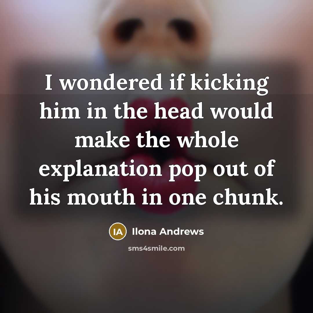 “I wondered if kicking him in the head would make…” quote by Ilona Andrews