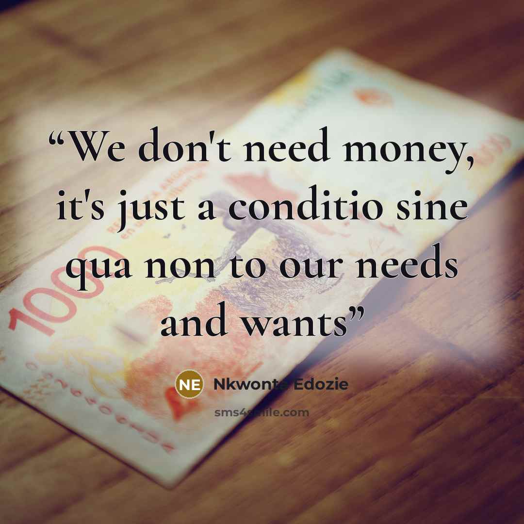 “We don't need money, it's just a conditio sine qua non to our needs and wants” quote by Nkwonta Edozie