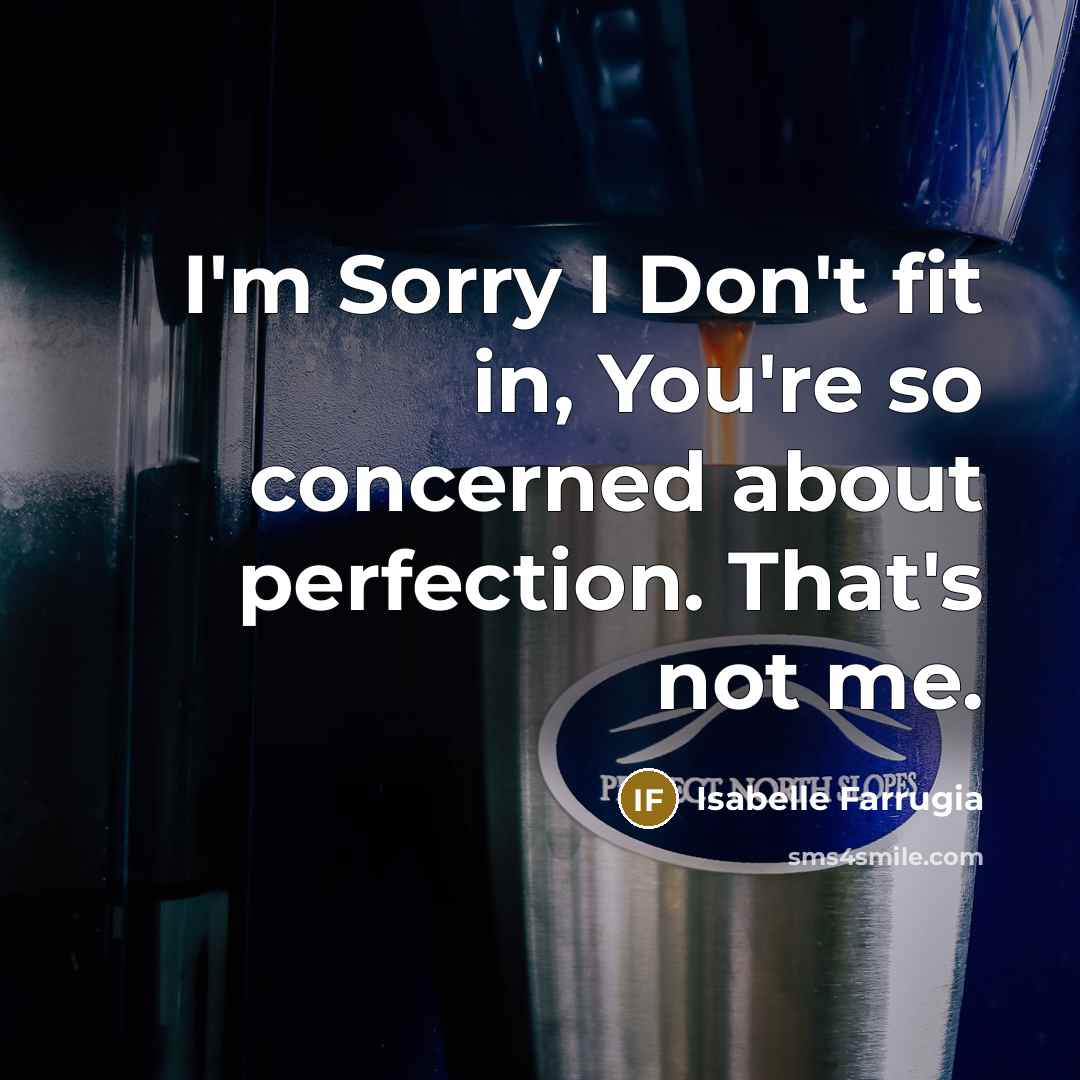 “I'm Sorry I Don't fit in, You're so concerned about perfection. That's not me.” quote by Isabelle Farrugia