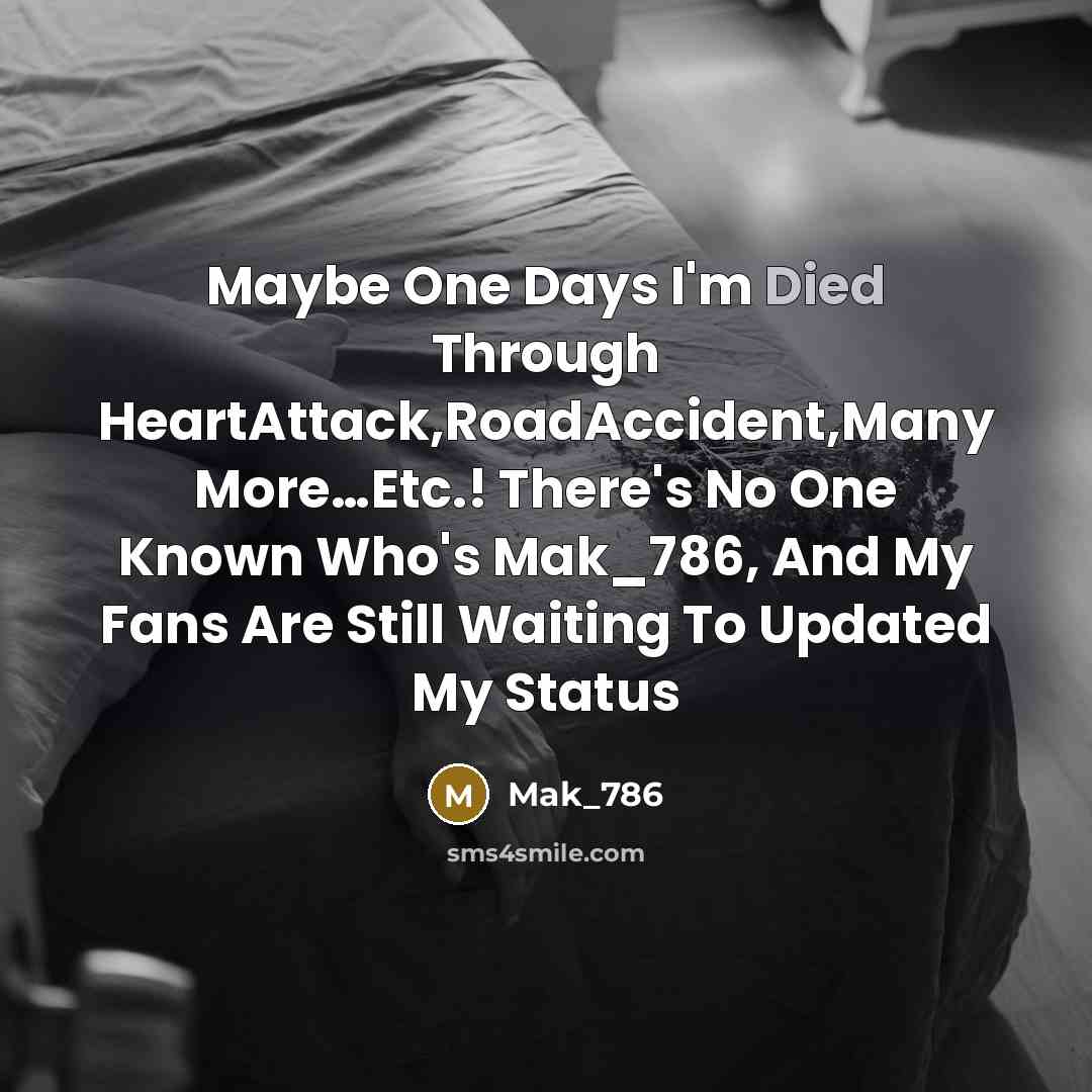 “Maybe One Days I'm Died Through HeartAttack,RoadAccident,Many More…Etc.! There's No One Known Who's Mak_786, And My Fans Are Still Waiting To Updated My Status” quote by Mak_786