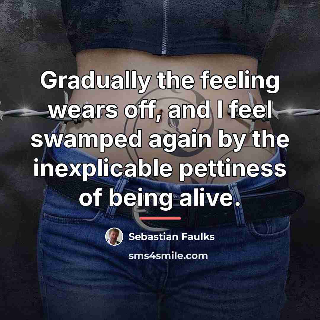 “Gradually the feeling wears off, and I feel swamped again…” quote by Sebastian Faulks