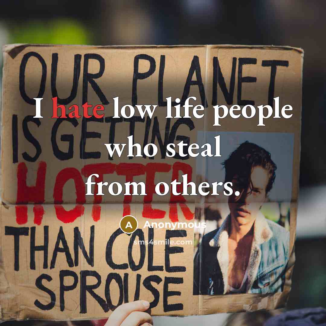 “I hate low life people who steal from others.…” quote by Anonymous