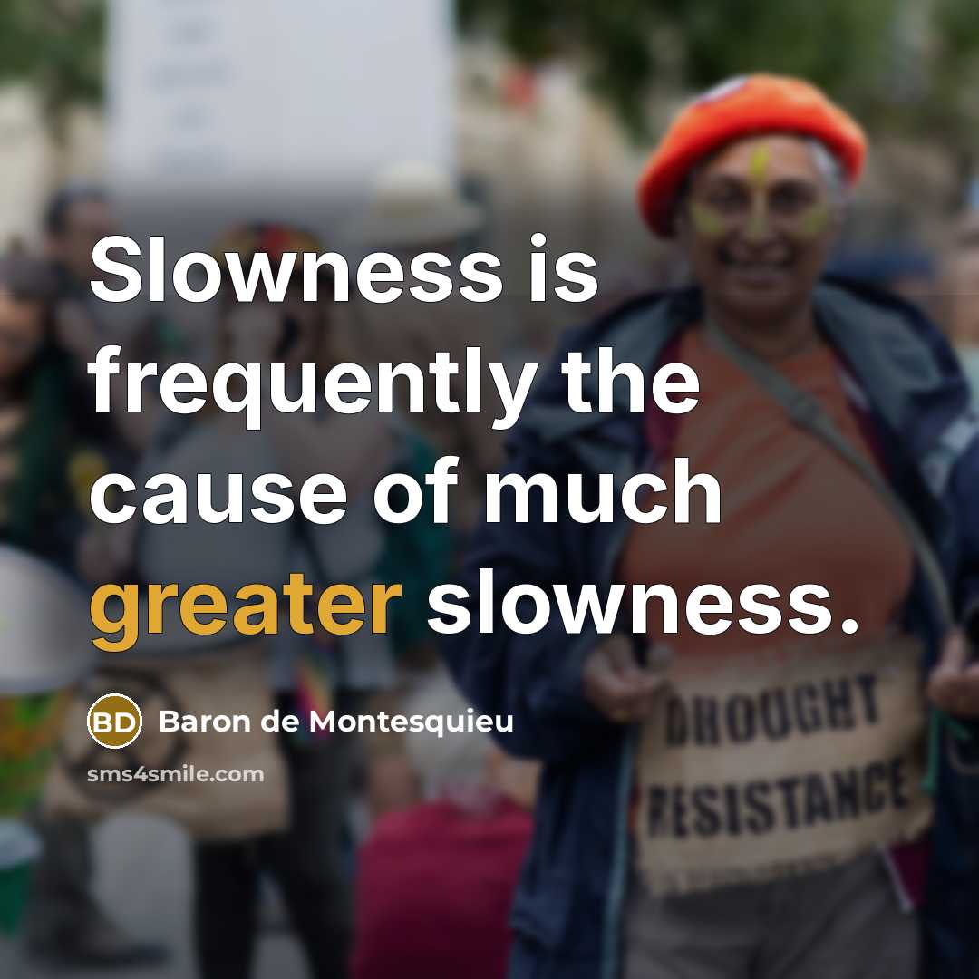 “Slowness is frequently the cause of much greater slowness.” quote by Baron de Montesquieu