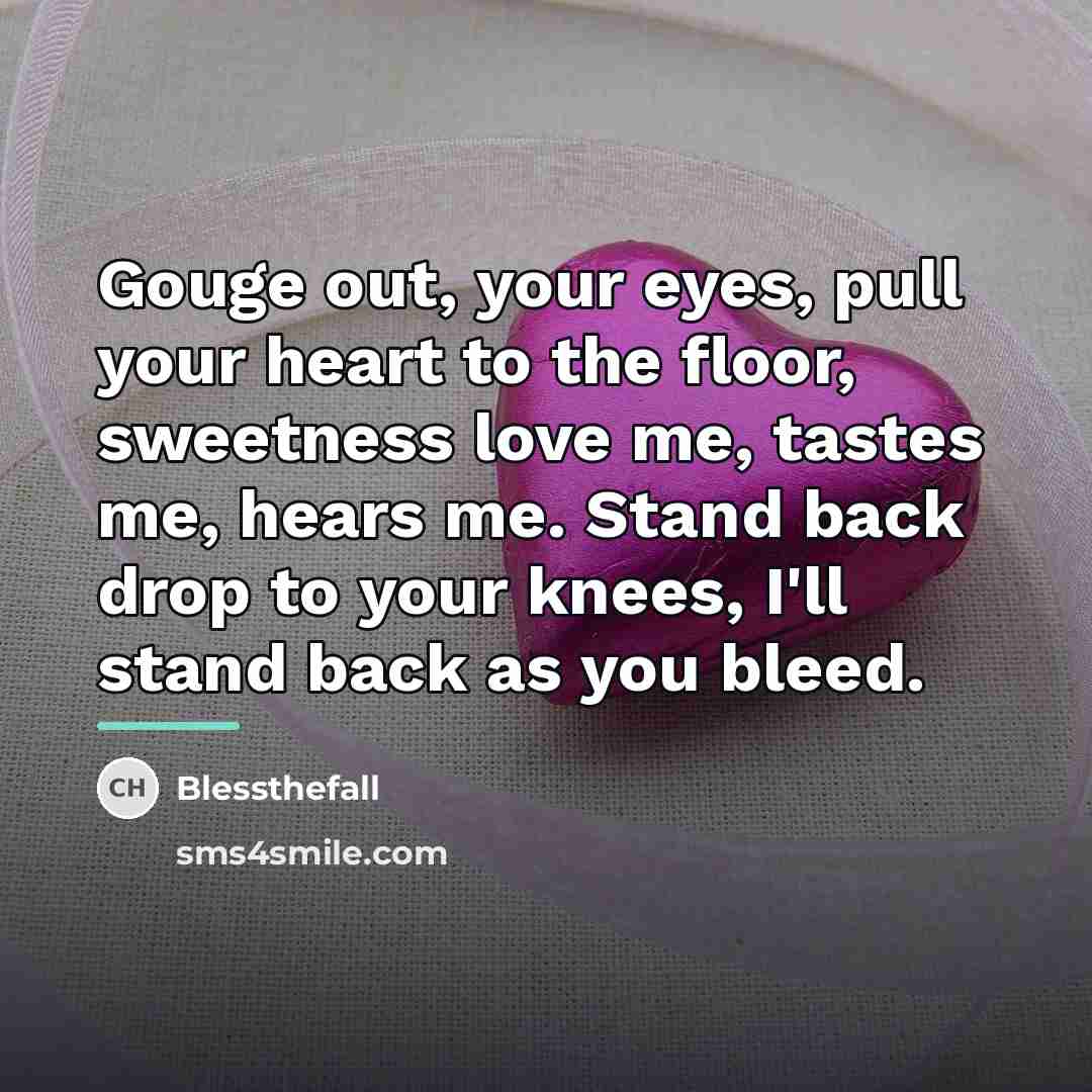 “Gouge out, your eyes, pull your heart to the floor,…” quote by Blessthefall