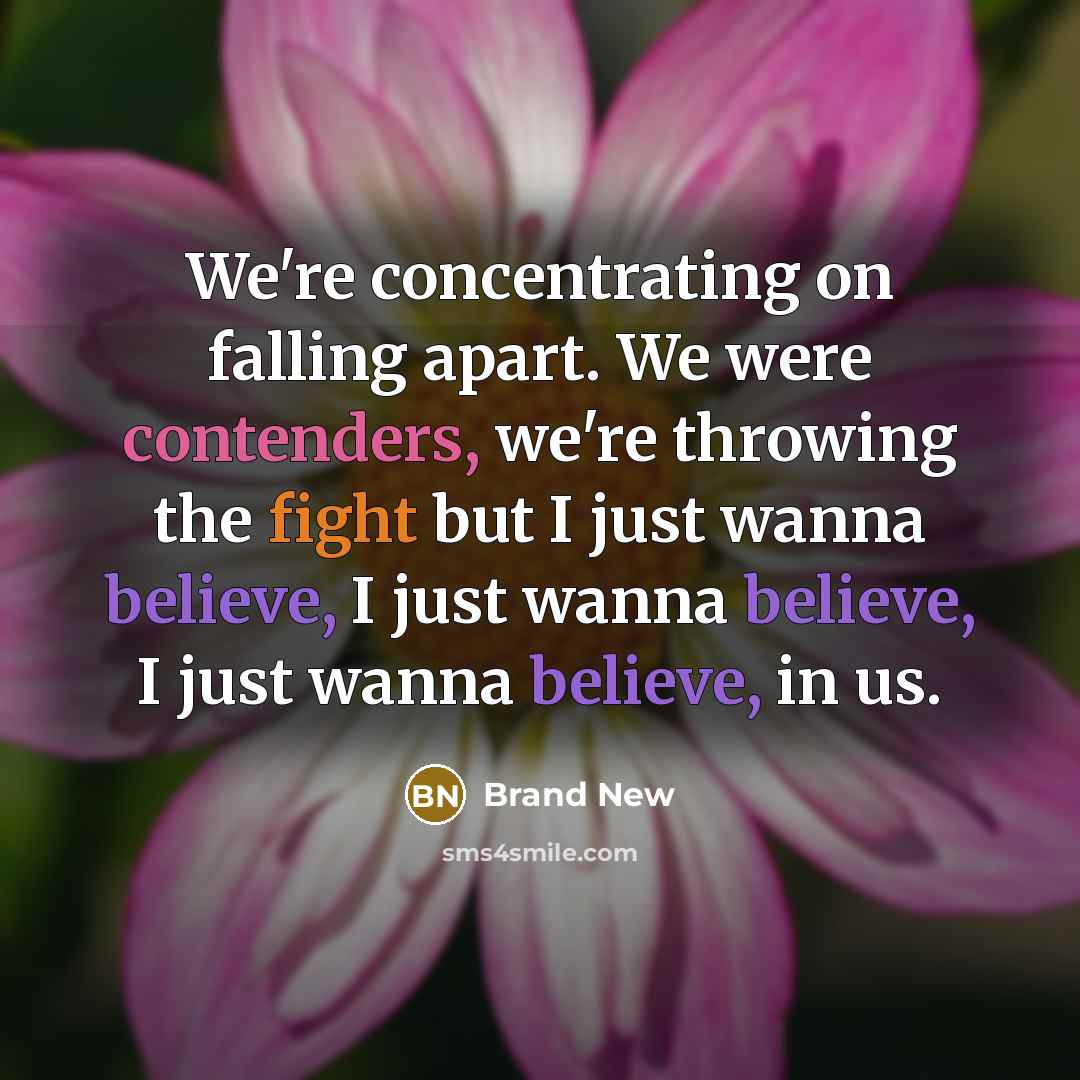 “We're concentrating on falling apart. We were contenders, we're throwing the fight but I just wanna believe, I just wanna believe, I just wanna believe, in us.” quote by Brand New