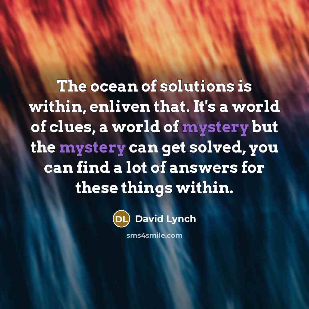 “The ocean of solutions is within, enliven that. It's a…” quote by David Lynch