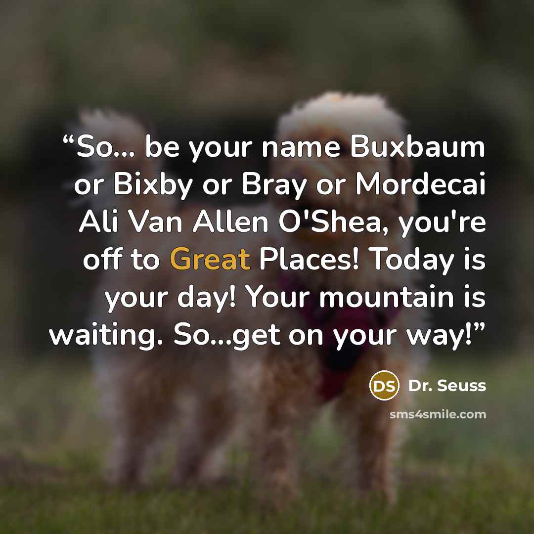 “So... be your name Buxbaum or Bixby or Bray or Mordecai Ali Van Allen O'Shea, you're off to Great Places! Today is your day! Your mountain is waiting. So...get on your way!” quote by Dr. Seuss