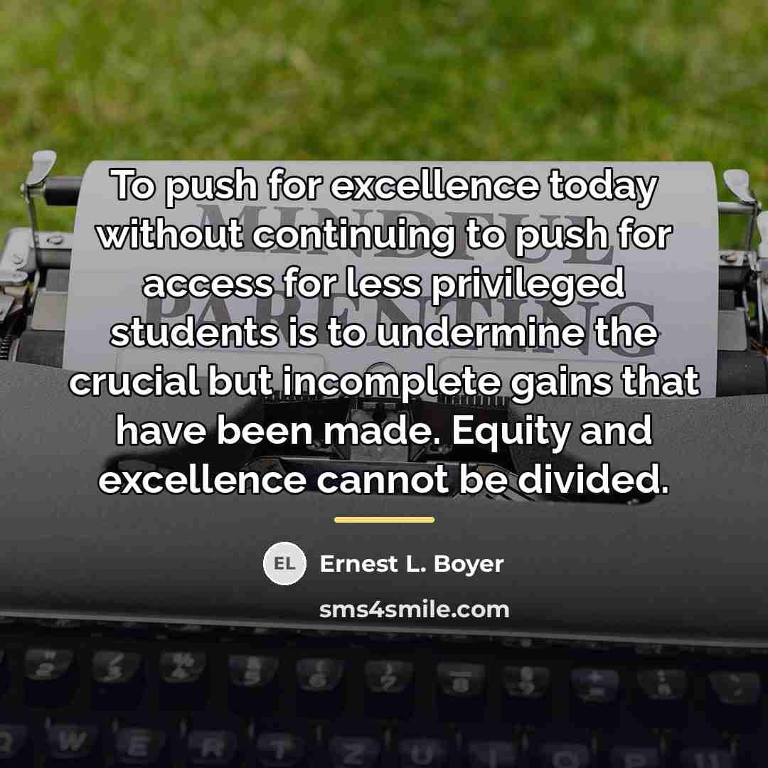 “To push for excellence today without continuing to push for…” quote by Ernest L. Boyer