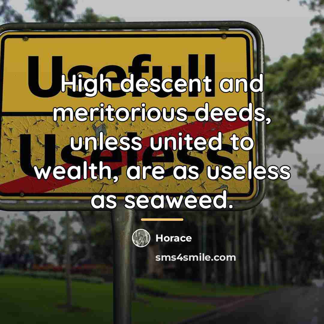 “High descent and meritorious deeds, unless united to wealth, are…” quote by Horace