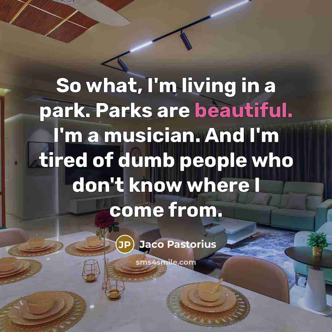 “So what, I'm living in a park. Parks are beautiful.…” quote by Jaco Pastorius